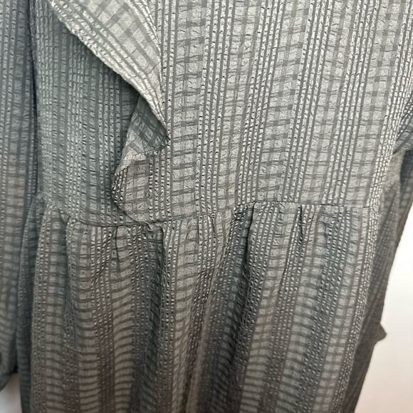 LOFT Green Textured Long Sleeve Ruffle Keyhole Neckline Dress - Picture 5 of 9